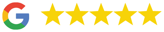 The image displays a graphic representation of Google s rating system with five stars, indicating high praise or recommendation for a product or service.